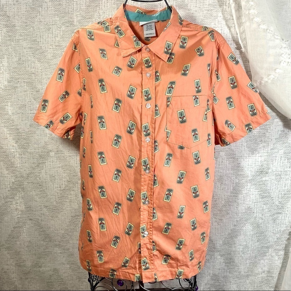 Disney Parks main street USA trash cans button up shirt size S